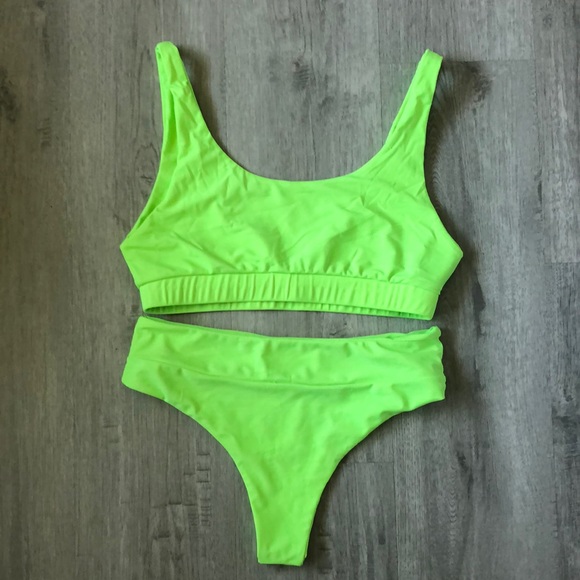 Kulani Kinis Swim Kulani Kinis Neon Lime Green High Waisted Cheeky